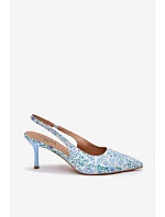Ozdobené dámské sandály na jehlovém podpatku s květinovým vzorem modré Olivelle