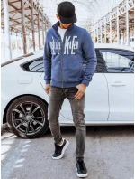 Pánska indigová mikina na zips s kapucňou s potlačou FashionStreet BX5411 Pánska indigová mikina na zips s kapucňou s potlačou FashionStreet BX5411