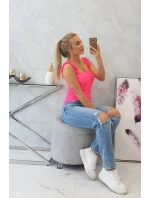 Blúzka s volánikmi bez ramienok ružová neónová Blúzka s volánikmi bez ramienok ružová neónová