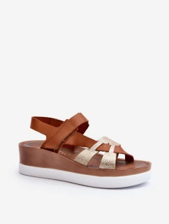 Zazoo 40397 Damskie Skórzane Sandały Na Platformie Brązowe