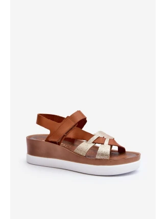Zazoo 40397 Damskie Skórzane Sandały Na Platformie Brązowe