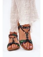 Sandały Damskie Płaskie Z Plecionymi Paskiem I Ozdobą Artiker 56C1318 Czarne