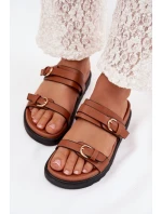 Dámské platformové nazouváky s pásky a zlatými sponami Camel Rirea