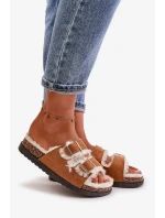Dámske papuče s prackami a kožou Camel Ezilena