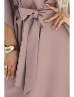 287-37 SOFIA Motýlie šaty so zaväzovaním v páse - MOCHA MOUSSE 287-37 SOFIA Motýlie šaty so zaväzovaním v páse - MOCHA MOUSSE