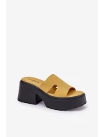 Klapki Damskie Na Platformie I Masywnym Obcasie Żółte Rizana