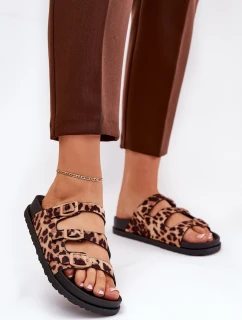 Klapki Damskie Z Paskami I Klamrami W Panterkę Brązowe Uliri