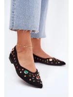 Baleriny Damskie Zdobione Kryształkami Czarne Valena