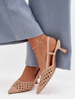 Dámské Pletené Sandály na Podpatku Béžové Selinae