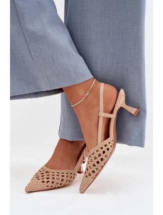 Dámské Pletené Sandály na Podpatku Béžové Selinae
