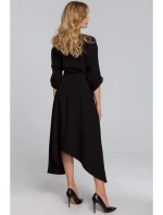 K086 Šaty v midi dĺžke s ozdobnými gombíkmi - čierne
