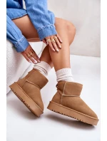 Skórzane Zamszowe Śniegowce Na Platformie Za Kostkę Camel Rianaella