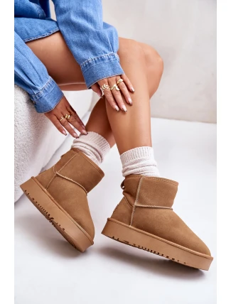 Skórzane Zamszowe Śniegowce Na Platformie Za Kostkę Camel Rianaella