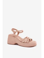 Sandały Na Platformie I Koturnie Z Eko Zamszu Beżowe Nendal Sandały Na Platformie I Koturnie Z Eko Zamszu Beżowe Nendal