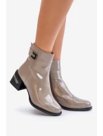 Lakierowane Botki Na Obcasie Ocieplane MR880-093 Szare