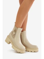 Zazoo 60490 Kožené zateplené čižmy s dekoráciou Light Beige
