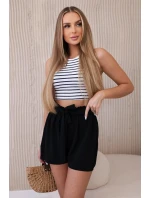 Viskózové šortky viazané v páse čierne