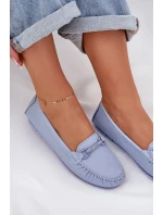 Płaskie Skórzane Mokasyny Z Ozdobą S.Barski LR51-547 Niebieskie