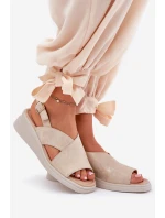 Sandały Damskie Na Koturnie Z Eko Skóry Złote Quilara