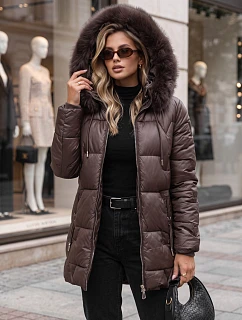 Dámska zimná prešívaná bunda s kapucňou, tmavohnedá, FashionStreet TY5758