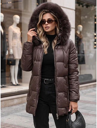 Dámska zimná prešívaná bunda s kapucňou, tmavohnedá, FashionStreet TY5758 Dámska zimná prešívaná bunda s kapucňou, tmavohnedá, FashionStreet TY5758