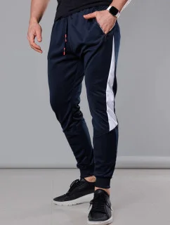 Tmavomodré a biele pánske tepláky s vložkami (8K168)