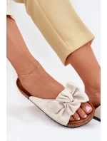 Klapki Damskie Na Korkowej Podeszwie Kokardką Beżowe Seressa