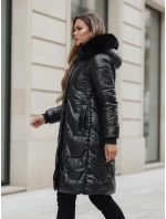 Dámska zimná bunda ELECIO dlhá prešívaná s kapucňou čierna FashionStreet TY5178z