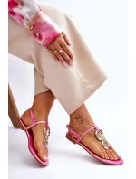 Skórzane Sandały Japonki Na Płaskim Obcasie Różowe Keep Going