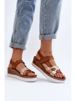 Zazoo 40397 Damskie Skórzane Sandały Na Platformie Brązowe