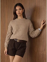 Dámsky oversize sveter s pleteným vzorom, tmavo béžový, FashionStreet MY2592