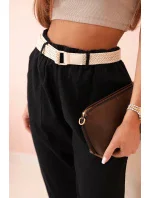 Dámske ľanové nohavice s bavlnou a opaskom čierne