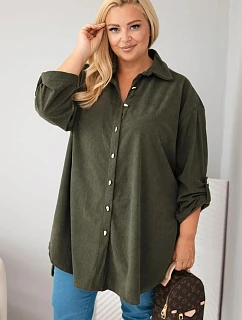 Dámska košeľa Plus Size z viskózového manšestru s odnímateľnými rukávmi v khaki farbe