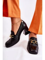 Skórzane Czółenka Z Łańcuchem Laura Messi 2515 Czarne