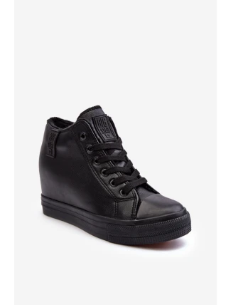 Trampki Skórzane Damskie Na Koturnie Big Star MM274001 Czarne
