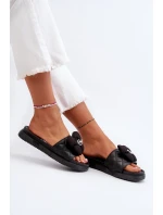 Klapki Damskie Z Ozdobą Na Niskiej Platformie Czarne Cedrella