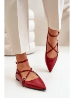 Baleriny Damskie Z Noskami W Szpic I Przeplatającymi Się Paskami Bordowe Violra