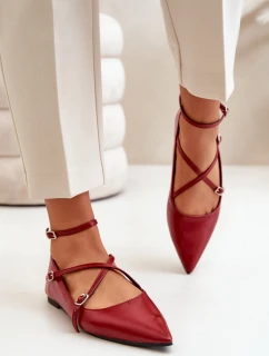 Baleriny Damskie Z Noskami W Szpic I Przeplatającymi Się Paskami Bordowe Violra