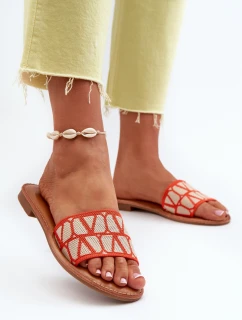 Klapki Damskie Na Płaskim Obcasie Pomarańczowe Traivea