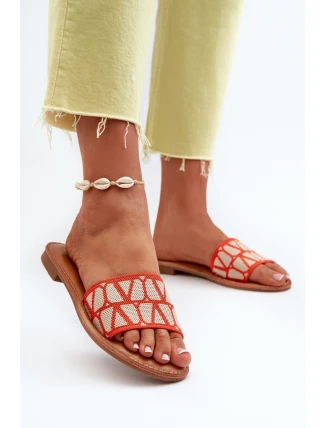 Klapki Damskie Na Płaskim Obcasie Pomarańczowe Traivea