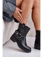 Zazoo 60480 Skórzane Botki Na Niskim Obcasie Ocieplane Czarne