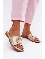 Dámské žabky s ozdobným detailem Ploché podpatky KV61-6034 Zlaté