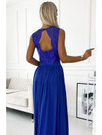 Dlhé šaty s čipkovým výstrihom Numoco LEA - modré