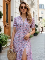 Dámske midi šaty s kvetinovým vzorom modré FashionStreet EY2660 Dámske midi šaty s kvetinovým vzorom modré FashionStreet EY2660