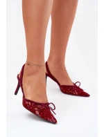 Koronkowe Szpilki Z Odkrytą Piętą Bordowe Annivirae