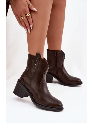 Ocieplane Botki Damskie Na Obcasie Czekoladowe Brilynn