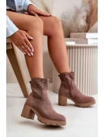 Botki Damskie Na Słupku Zapinane Na Zamek Eko Zamszowe Brązowe Rashmi