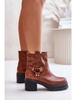 Damskie Skórzane Botki Na Zamek Lewski 3435 Brązowe