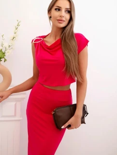 Dámska súprava s blúzkou so sponou a úzkou sukňou - fuchsiová