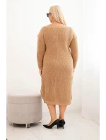 Plus size dámske pletené šaty s mohérom v ťavej farbe
